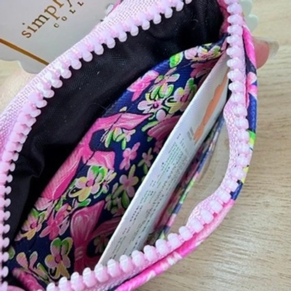 Simply Southern ID Card Holder Keychain Wallet Pink Navy Floral Bow Pouch NWT